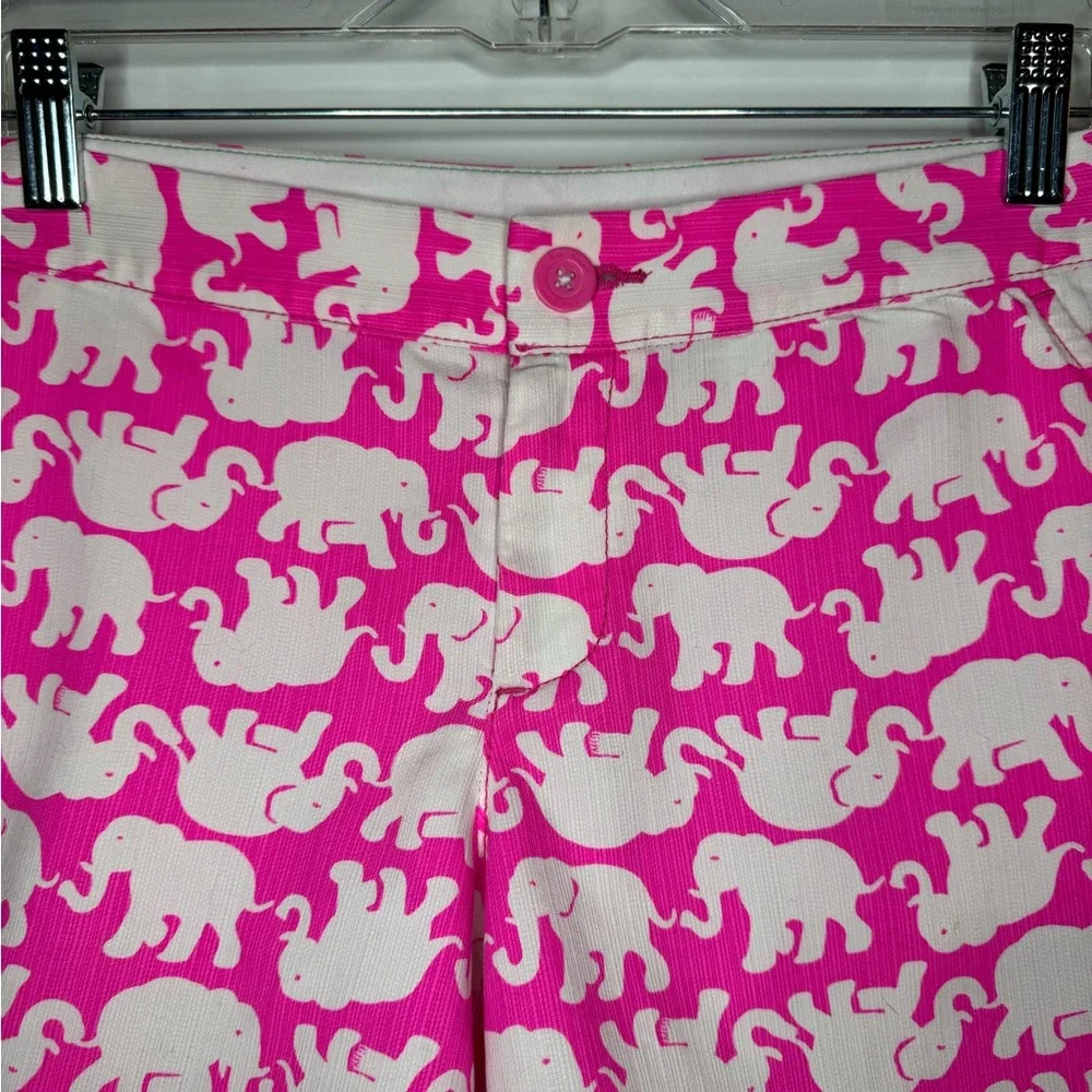 Lilly Pulitzer Pink and White Elephant Scallop Hem Shorts